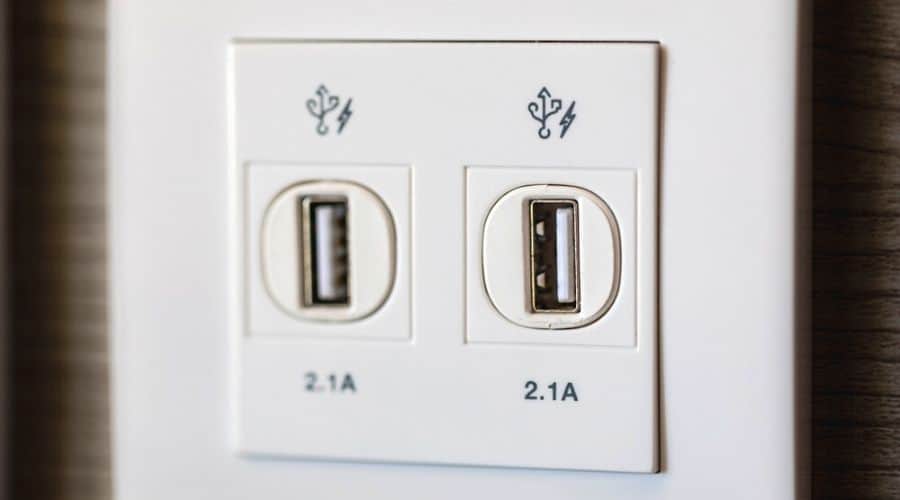 Two white USB wall outlets.