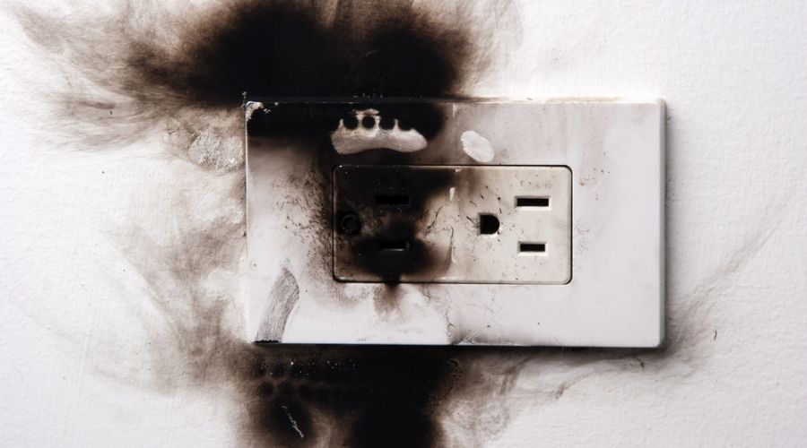 outlet with burn marks