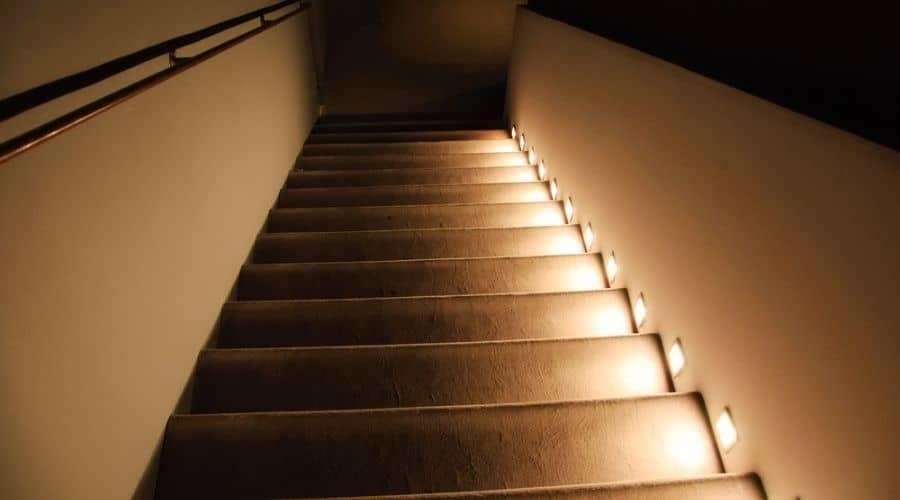 Recessed lights in a stairway