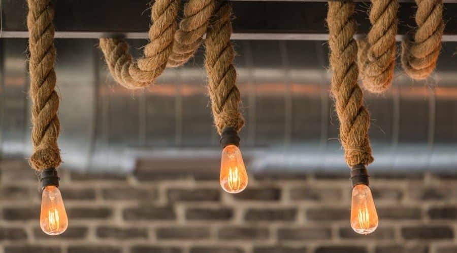 Close up of rope lights with light bulbs at the ends