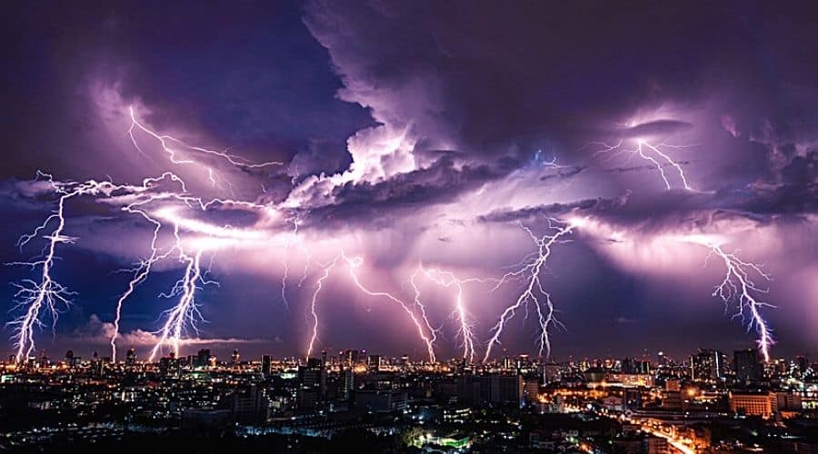 A large thunderstorm over a city