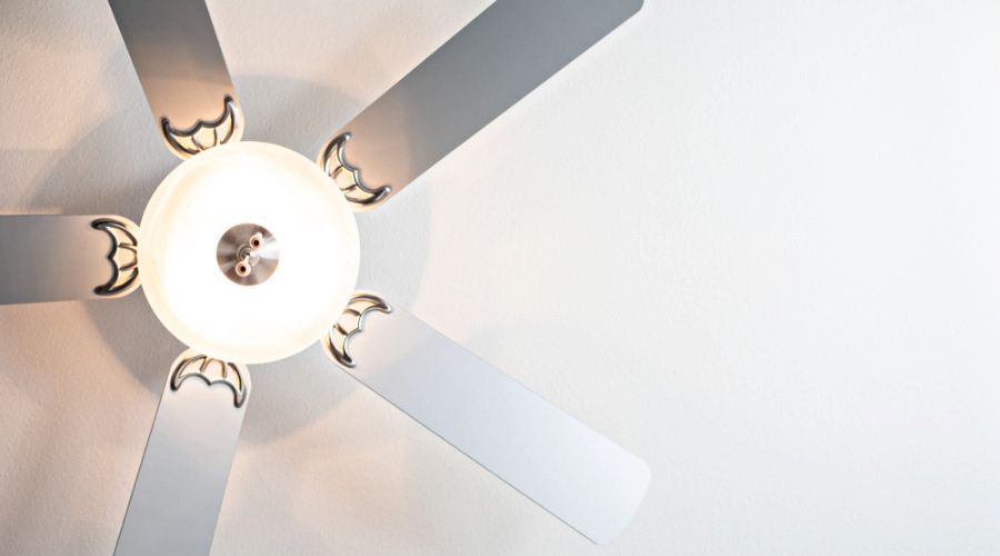 closeup of a white ceiling fan