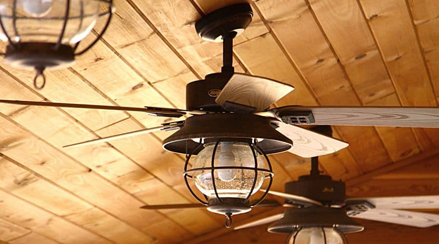 vintage design ceiling fans on wooden ceiling