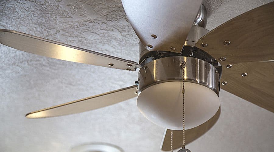 close up of a ceiling fan in the kitchen